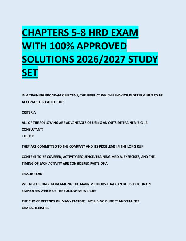 CHAPTERS 5-8 HRD EXAM  WITH 100% APPROVED  SOLUTIONS 2026/2027 STUDY  SET 