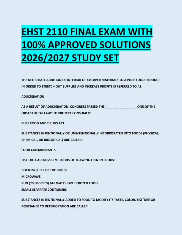 EHST 2110 FINAL EXAM WITH  100% APPROVED SOLUTIONS  2026/2027 STUDY SET