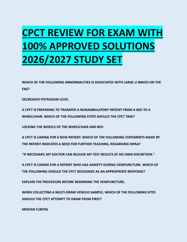 CPCT REVIEW FOR EXAM WITH  100% APPROVED SOLUTIONS  2026/2027 STUDY SET 