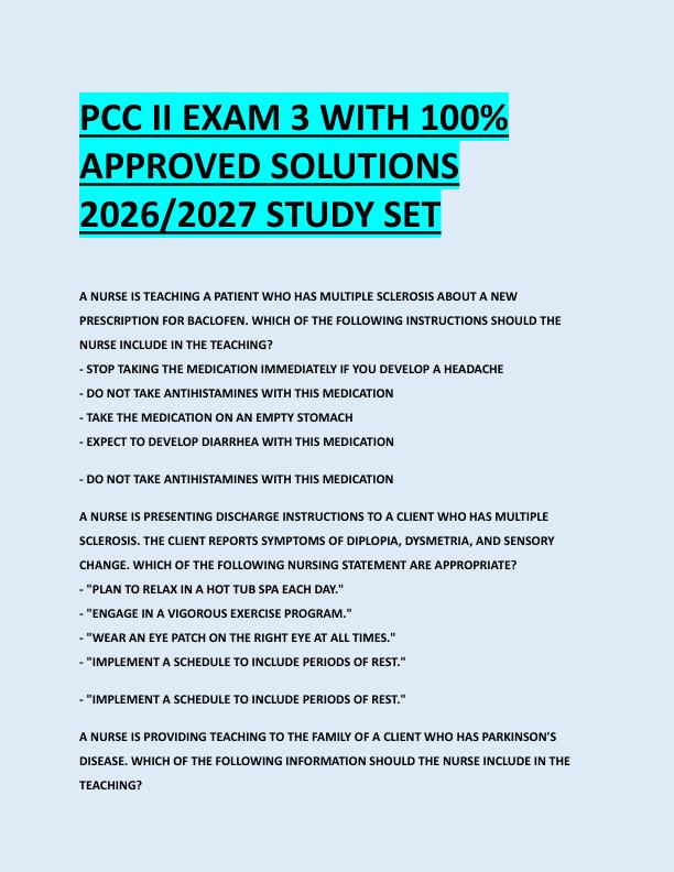 PCC II EXAM 3 WITH 100%  APPROVED SOLUTIONS  2026/2027 STUDY SET
