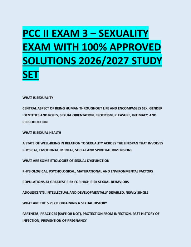 PCC II EXAM 3 – SEXUALITY  EXAM WITH 100% APPROVED  SOLUTIONS 2026/2027 STUDY  SET 