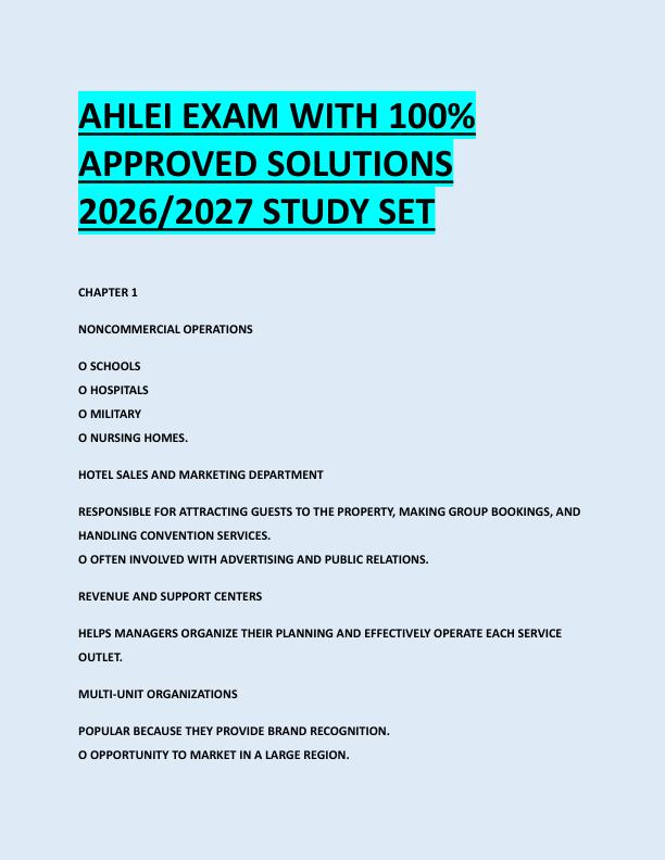 AHLEI EXAM WITH 100%  APPROVED SOLUTIONS  2026/2027 STUDY SET 