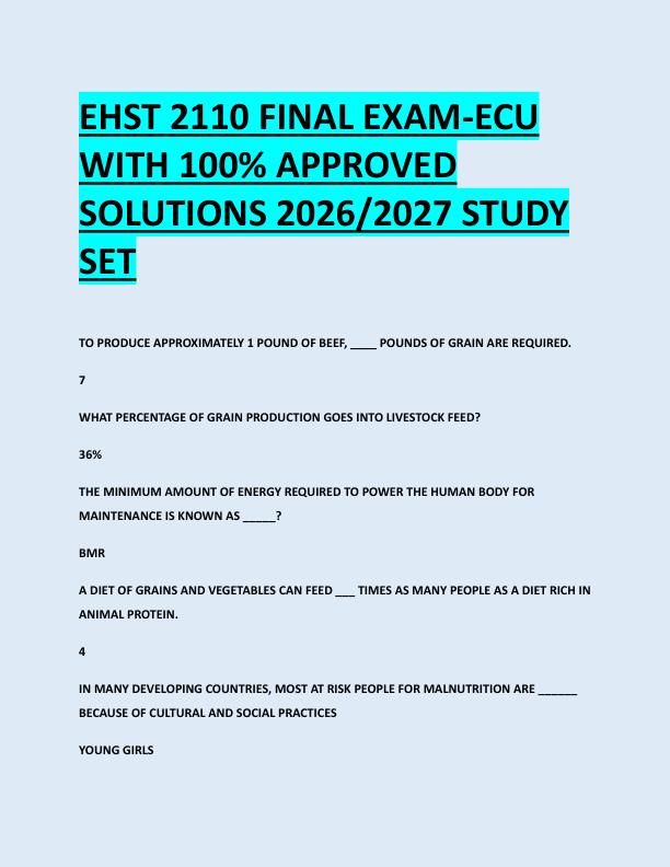 EHST 2110 FINAL EXAM-ECU  WITH 100% APPROVED  SOLUTIONS 2026/2027 STUDY  SET 