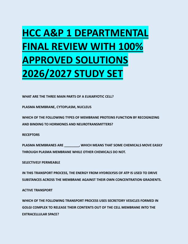 HCC A&P 1 DEPARTMENTAL  FINAL REVIEW WITH 100%  APPROVED SOLUTIONS  2026/2027 STUDY SET