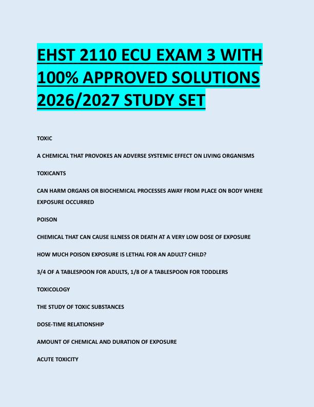 EHST 2110 ECU EXAM 3 WITH  100% APPROVED SOLUTIONS  2026/2027 STUDY SET