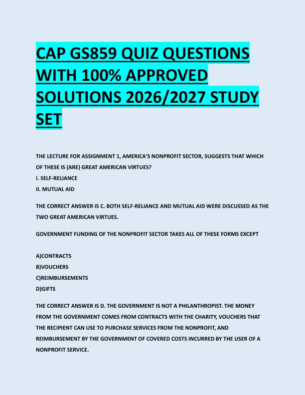 CAP GS859 QUIZ QUESTIONS  WITH 100% APPROVED  SOLUTIONS 2026/2027 STUDY  SET 