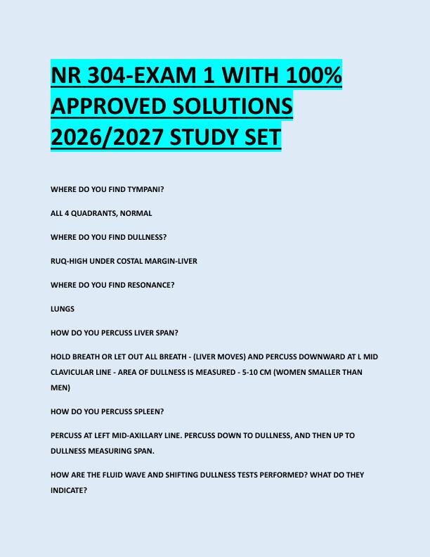 NR 304-EXAM 1 WITH 100%  APPROVED SOLUTIONS  2026/2027 STUDY SET 