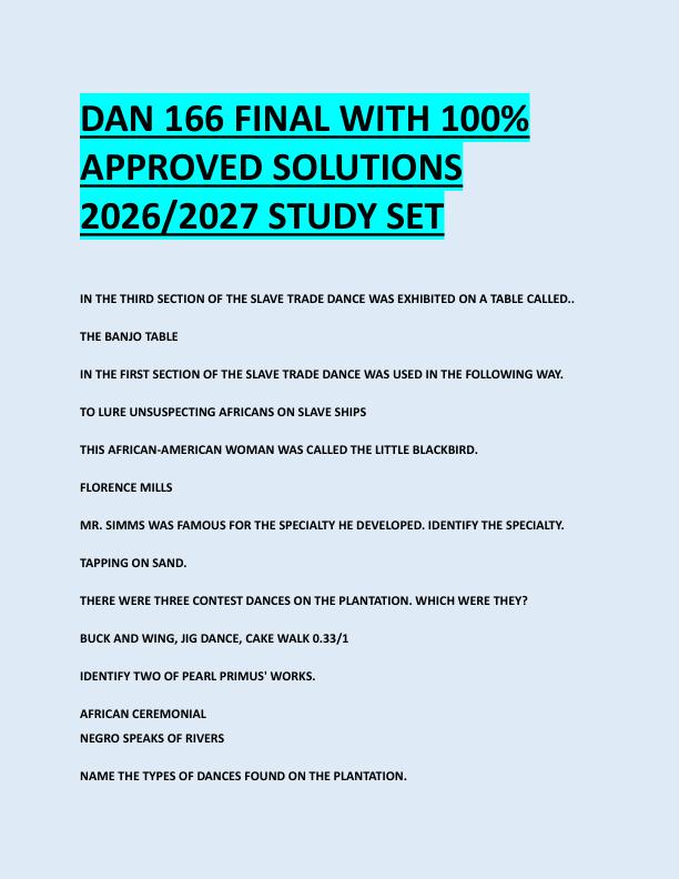 DAN 166 FINAL WITH 100%  APPROVED SOLUTIONS  2026/2027 STUDY SET 