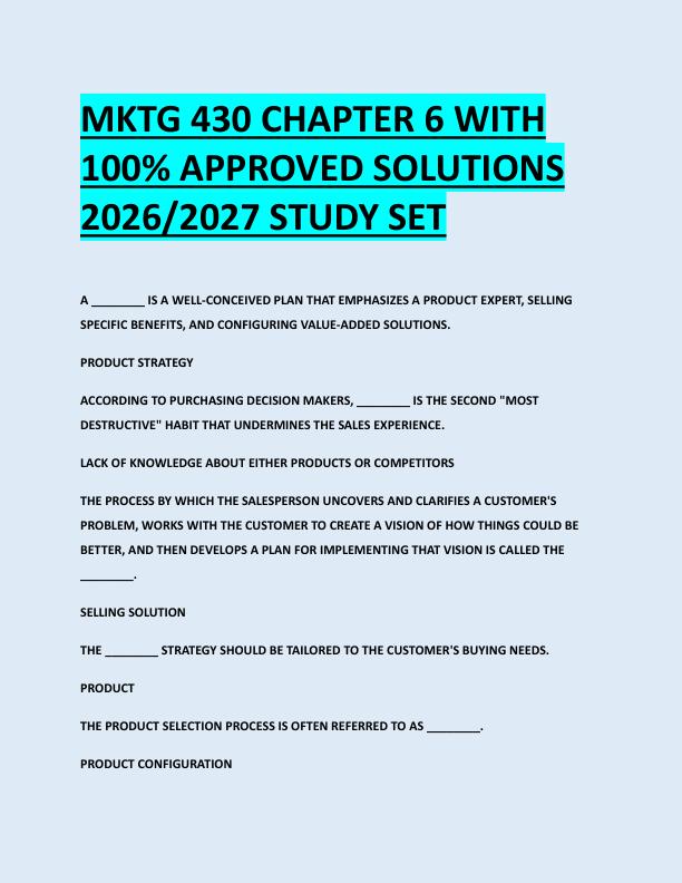 MKTG 430 CHAPTER 6 WITH  100% APPROVED SOLUTIONS  2026/2027 STUDY SET