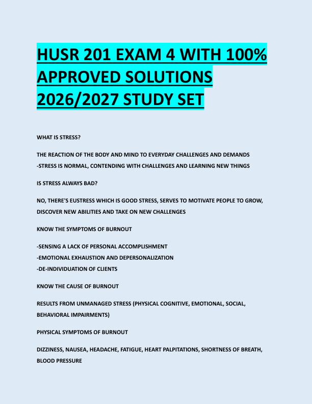 HUSR 201 EXAM 4 WITH 100%  APPROVED SOLUTIONS  2026/2027 STUDY SET 