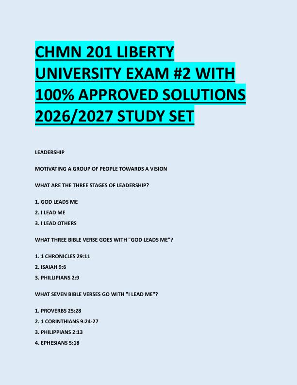 CHMN 201 LIBERTY  UNIVERSITY EXAM #2 WITH  100% APPROVED SOLUTIONS  2026/2027 STUDY SET 
