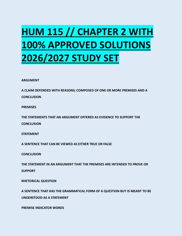 HUM 115 // CHAPTER 2 WITH  100% APPROVED SOLUTIONS  2026/2027 STUDY SET