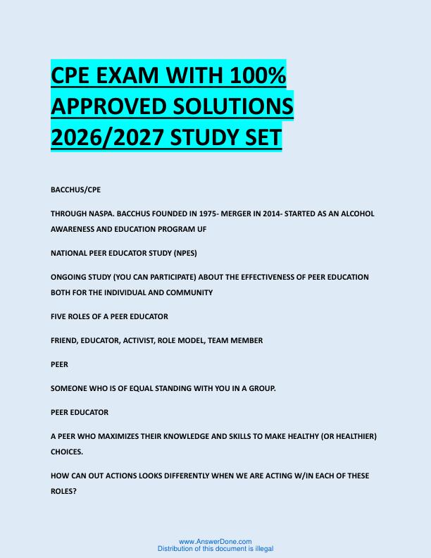 CPE EXAM WITH 100%  APPROVED SOLUTIONS  2026/2027 STUDY SET 