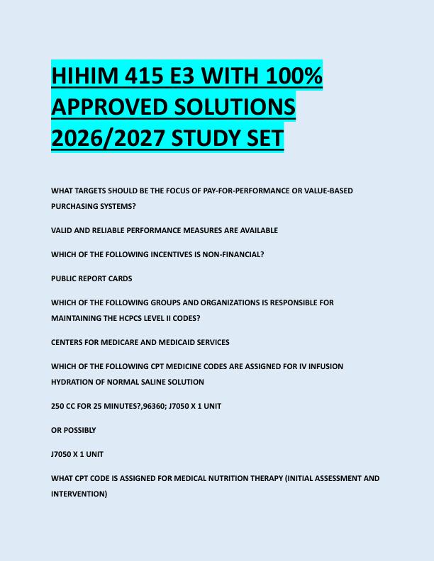 HIHIM 415 E3 WITH 100%  APPROVED SOLUTIONS  2026/2027 STUDY SET