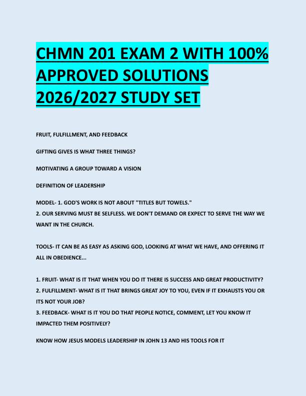 CHMN 201 EXAM 2 WITH 100%  APPROVED SOLUTIONS  2026/2027 STUDY SET 