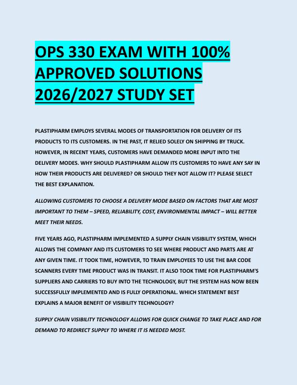 OPS 330 EXAM WITH 100%  APPROVED SOLUTIONS  2026/2027 STUDY SET 