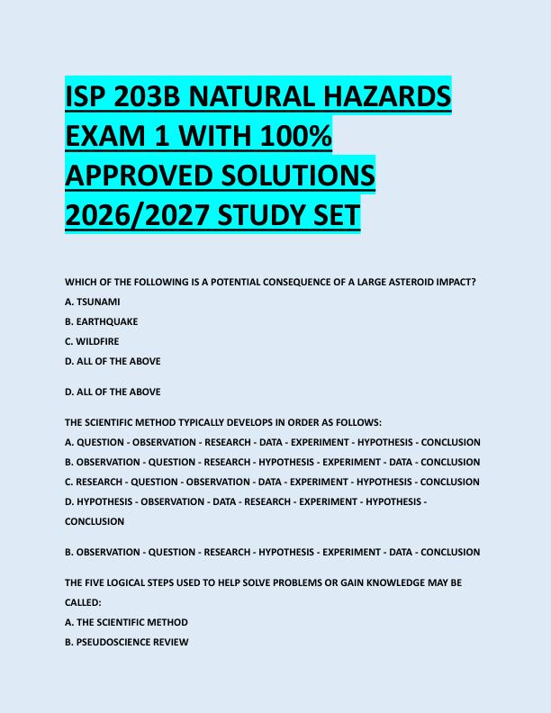 ISP 203B NATURAL HAZARDS  EXAM 1 WITH 100%  APPROVED SOLUTIONS  2026/2027 STUDY SET