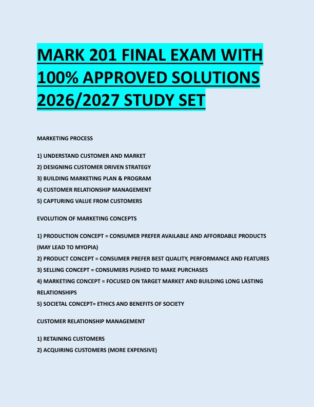 MARK 201 FINAL EXAM WITH  100% APPROVED SOLUTIONS  2026/2027 STUDY SET 