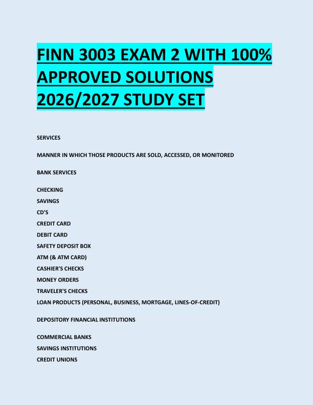 FINN 3003 EXAM 2 WITH 100%  APPROVED SOLUTIONS  2026/2027 STUDY SET 