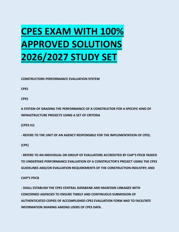 CPES EXAM WITH 100%  APPROVED SOLUTIONS  2026/2027 STUDY SET 
