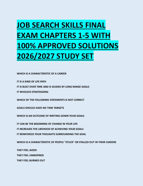 JOB SEARCH SKILLS FINAL  EXAM CHAPTERS 1-5 WITH  100% APPROVED SOLUTIONS  2026/2027 STUDY SET 