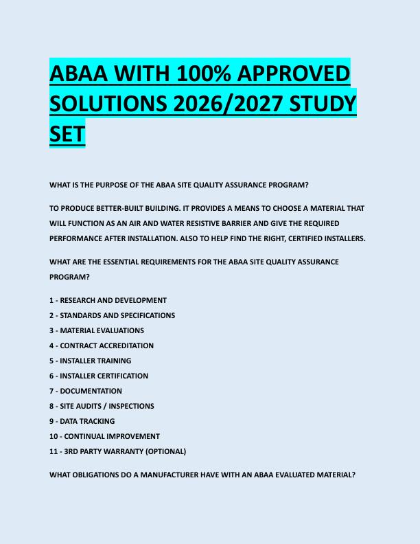 ABAA WITH 100% APPROVED  SOLUTIONS 2026/2027 STUDY  SET 
