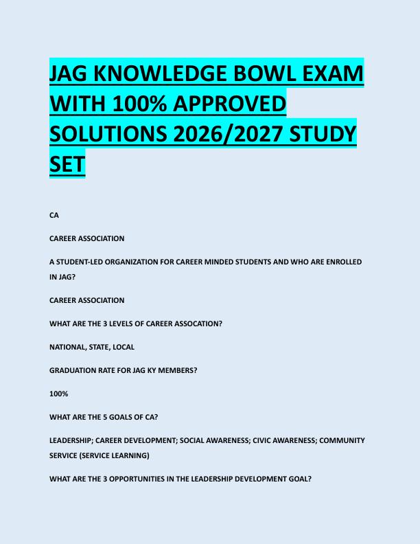 JAG KNOWLEDGE BOWL EXAM  WITH 100% APPROVED  SOLUTIONS 2026/2027 STUDY  SET 