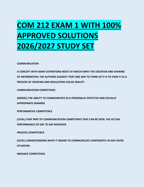 COM 212 EXAM 1 WITH 100%  APPROVED SOLUTIONS  2026/2027 STUDY SET