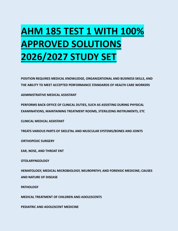 AHM 185 TEST 1 WITH 100%  APPROVED SOLUTIONS  2026/2027 STUDY SET