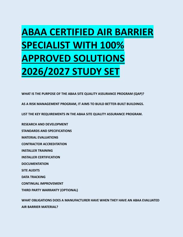ABAA CERTIFIED AIR BARRIER  SPECIALIST WITH 100%  APPROVED SOLUTIONS  2026/2027 STUDY SET