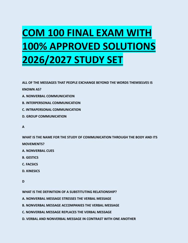 COM 100 FINAL EXAM WITH  100% APPROVED SOLUTIONS  2026/2027 STUDY SET