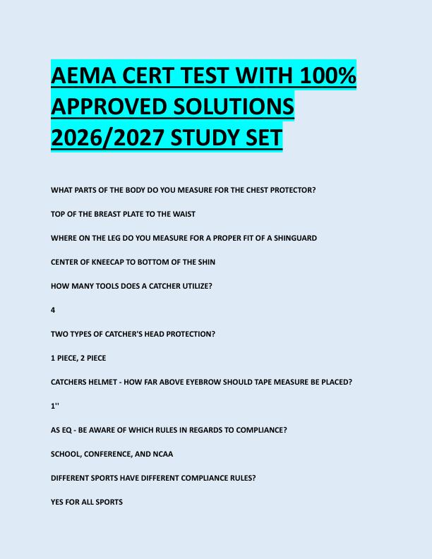 AEMA CERT TEST WITH 100%  APPROVED SOLUTIONS  2026/2027 STUDY SET 