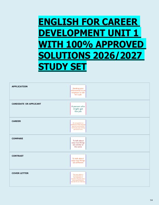 ENGLISH FOR CAREER  DEVELOPMENT UNIT 1  WITH 100% APPROVED  SOLUTIONS 2026/2027  STUDY SET