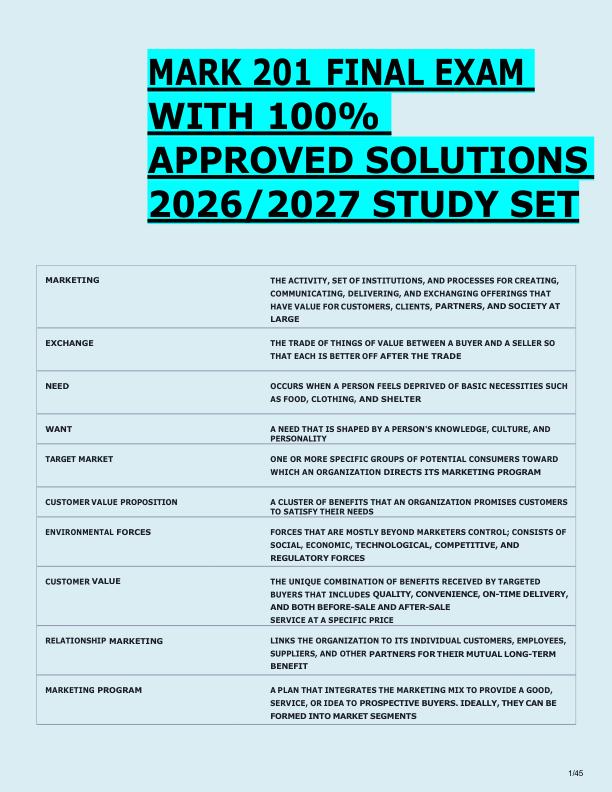 MARK 201 FINAL EXAM  WITH 100%  APPROVED SOLUTIONS  2026/2027 STUDY SET