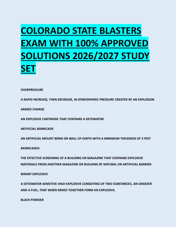 COLORADO STATE BLASTERS  EXAM WITH 100% APPROVED  SOLUTIONS 2026/2027 STUDY  SET 