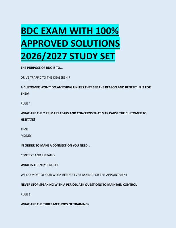 BDC EXAM WITH 100%  APPROVED SOLUTIONS  2026/2027 STUDY SET