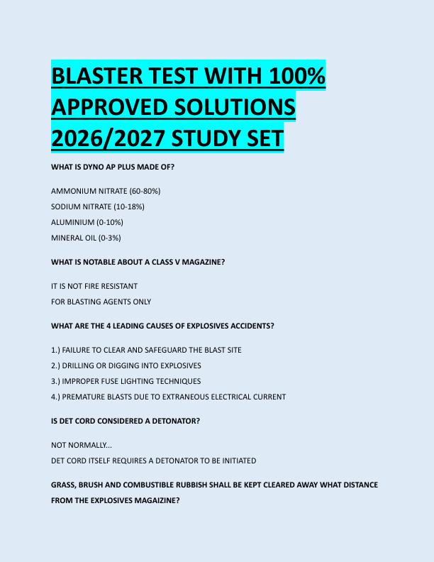 BLASTER TEST WITH 100%  APPROVED SOLUTIONS  2026/2027 STUDY SET 