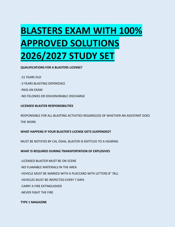 BLASTERS EXAM WITH 100%  APPROVED SOLUTIONS  2026/2027 STUDY SET