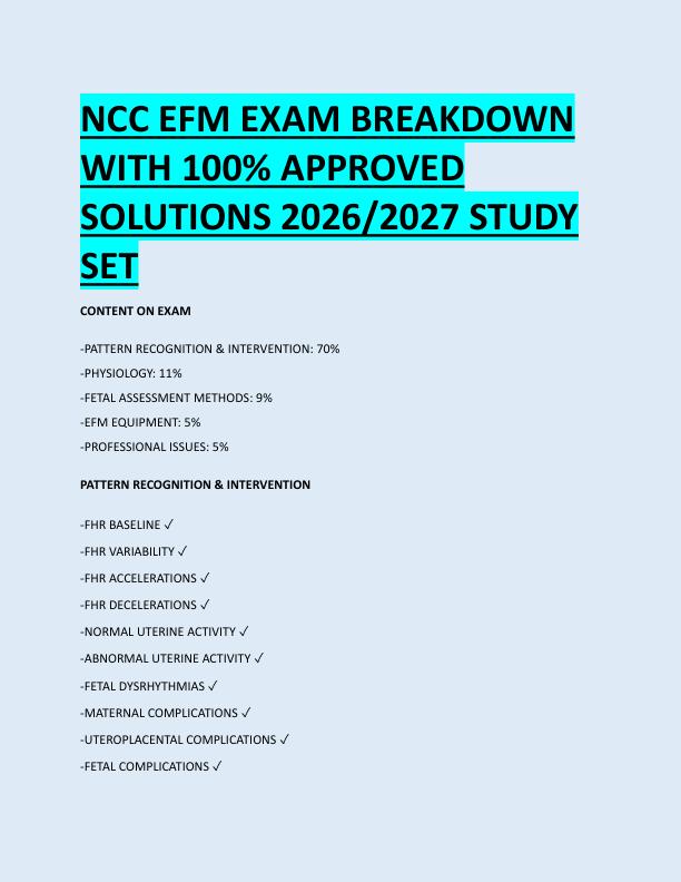 NCC EFM EXAM BREAKDOWN  WITH 100% APPROVED  SOLUTIONS 2026/2027 STUDY  SET 