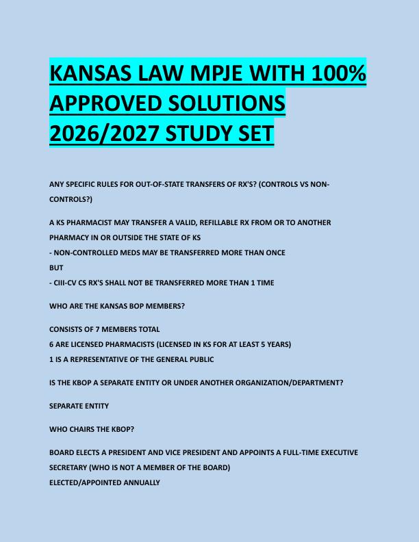 KANSAS LAW MPJE WITH 100%  APPROVED SOLUTIONS  2026/2027 STUDY SET 