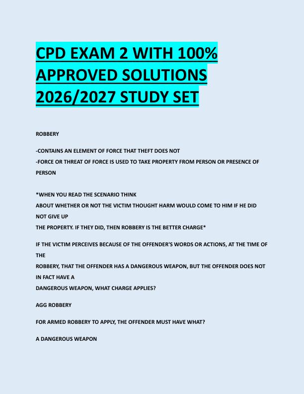 CPD EXAM 2 WITH 100%  APPROVED SOLUTIONS  2026/2027 STUDY SET 