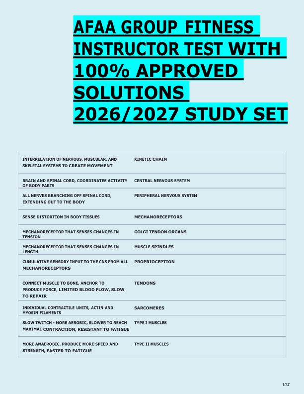 AFAA GROUP FITNESS  INSTRUCTOR TEST WITH  100% APPROVED  SOLUTIONS  2026/2027 STUDY SET