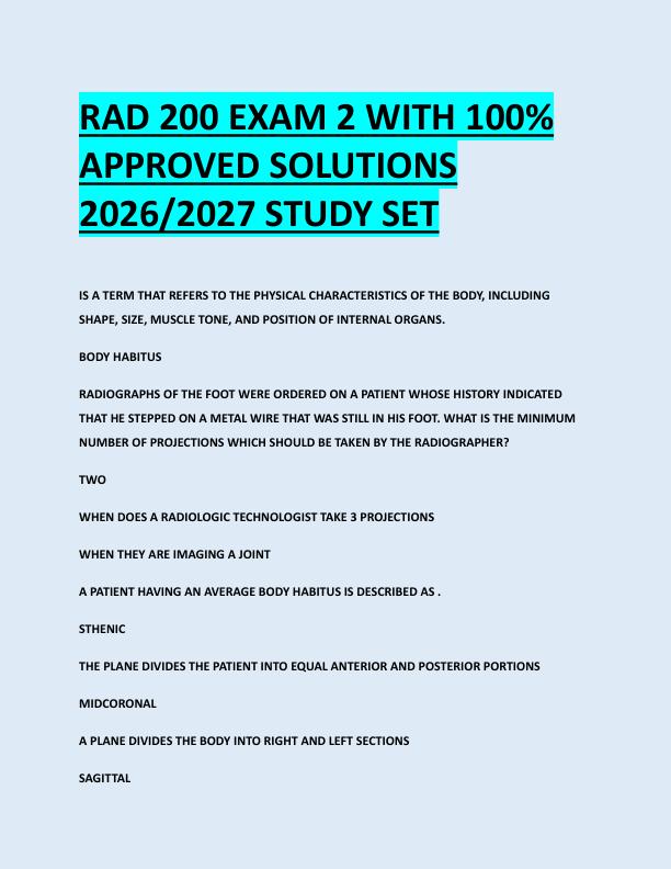 RAD 200 EXAM 2 WITH 100%  APPROVED SOLUTIONS  2026/2027 STUDY SET 