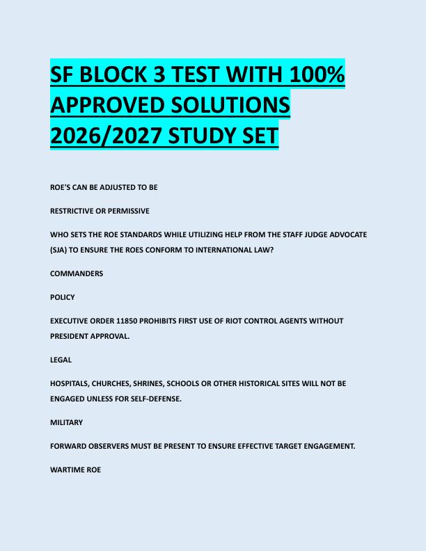 SF BLOCK 3 TEST WITH 100%  APPROVED SOLUTIONS  2026/2027 STUDY SET