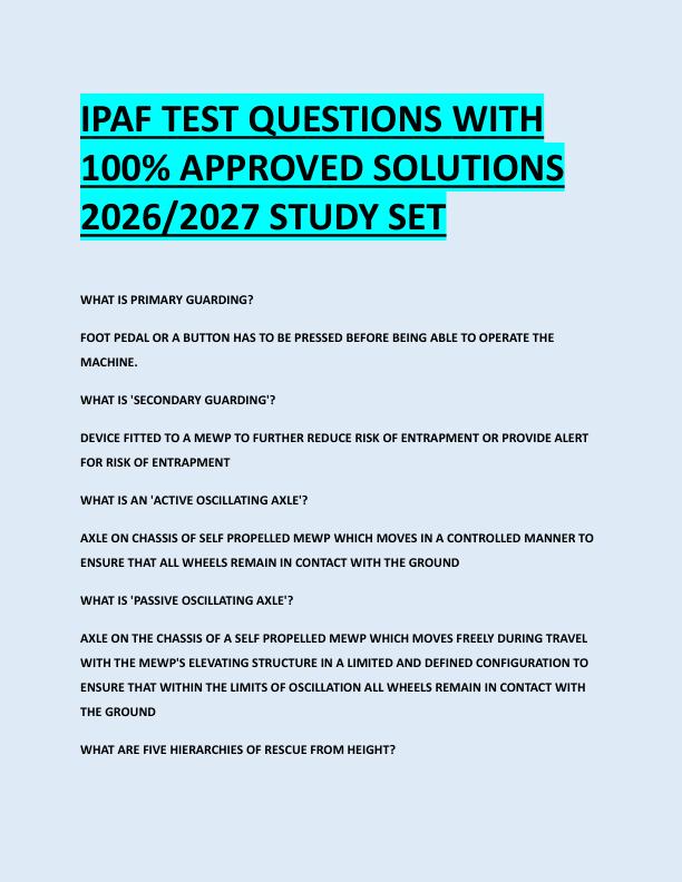 IPAF TEST QUESTIONS WITH  100% APPROVED SOLUTIONS  2026/2027 STUDY SET