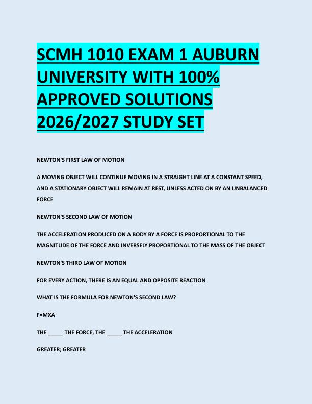 SCMH 1010 EXAM 1 AUBURN  UNIVERSITY WITH 100%  APPROVED SOLUTIONS  2026/2027 STUDY SET 