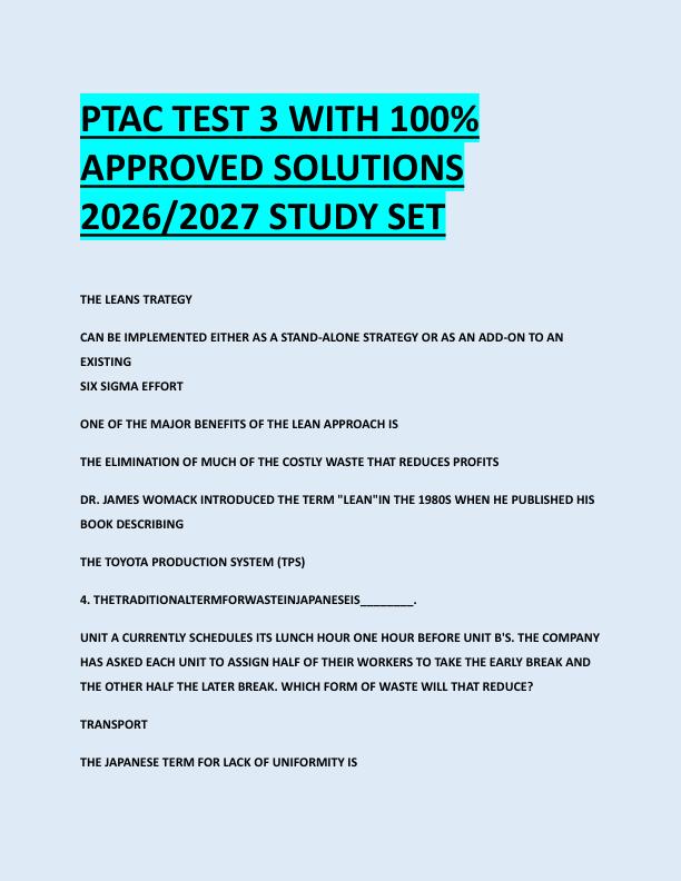 PTAC TEST 3 WITH 100%  APPROVED SOLUTIONS  2026/2027 STUDY SET 