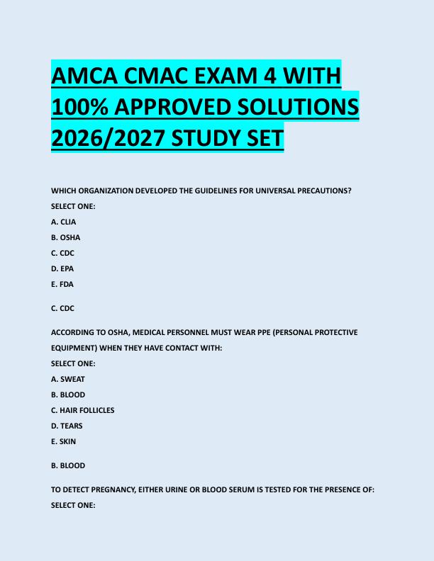 AMCA CMAC EXAM 4 WITH  100% APPROVED SOLUTIONS  2026/2027 STUDY SET 