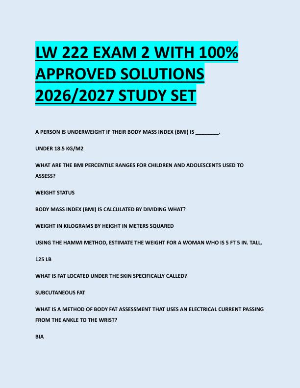 LW 222 EXAM 2 WITH 100%  APPROVED SOLUTIONS  2026/2027 STUDY SET