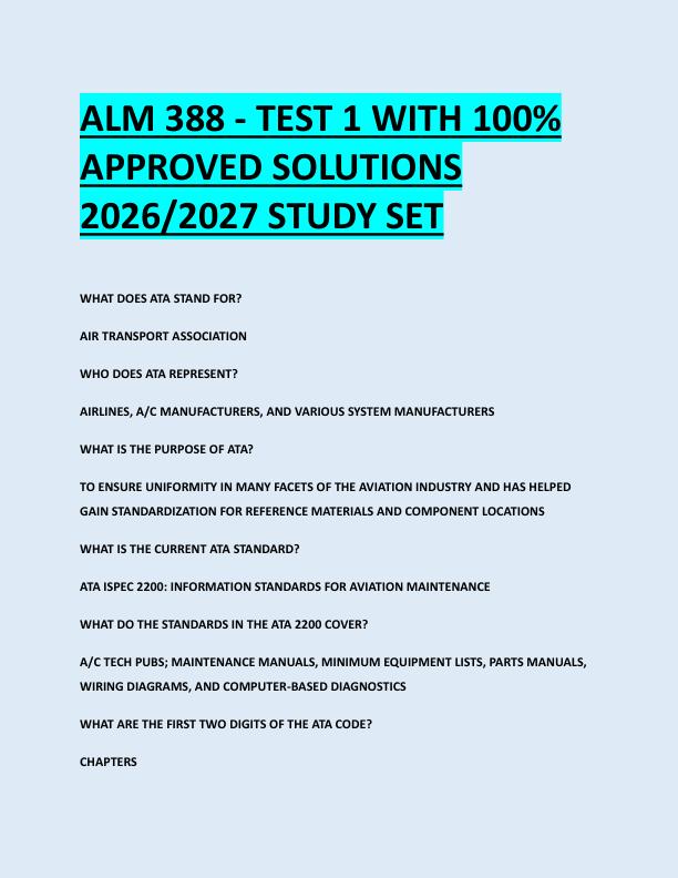 ALM 388 - TEST 1 WITH 100%  APPROVED SOLUTIONS  2026/2027 STUDY SET 